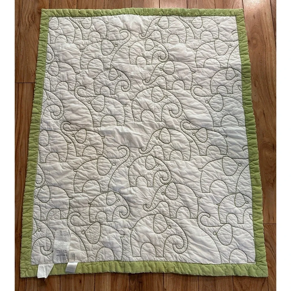 Vintage Carter's Elephant Baby Quilt Brown Green Nursery Baby Blanket 42x35